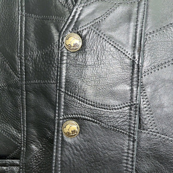 Diamond Plate Buffalo Leather Retro Black Biker Patch Motorcycle Vest Mens Sz L - Picture 5 of 16